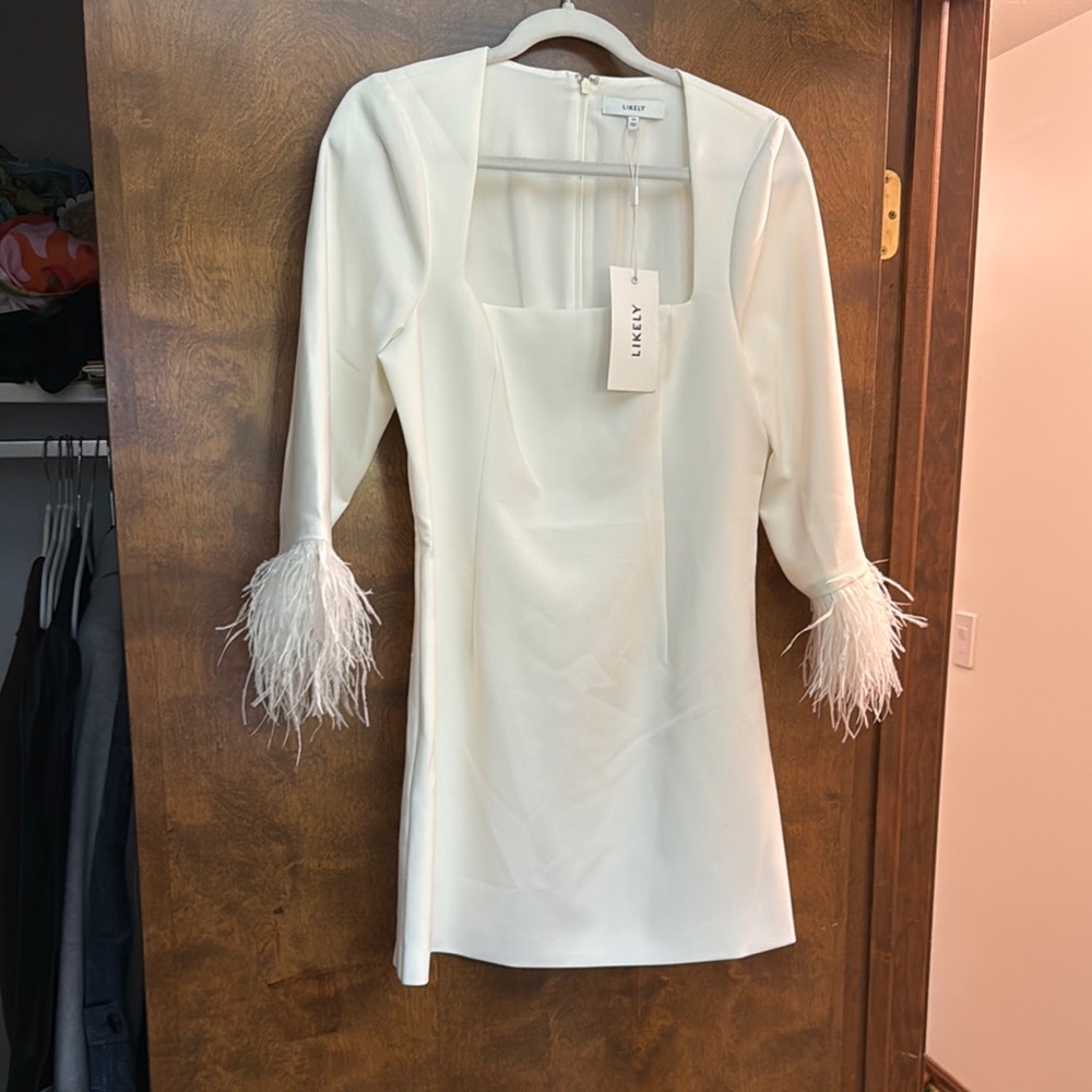 Likely White Feather Trim Dress